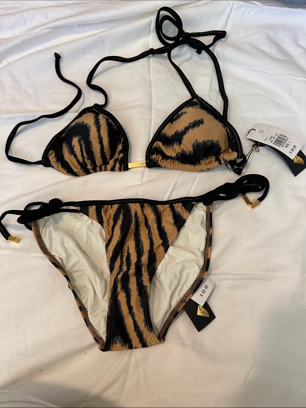 Vix Tiger Stripe Triangle Bikini in Brown and Black
